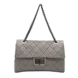 Chanel XXL Maxi 2.55 Reissue Airlines Classic Flap Grey Denim Logo Shoulder Bag